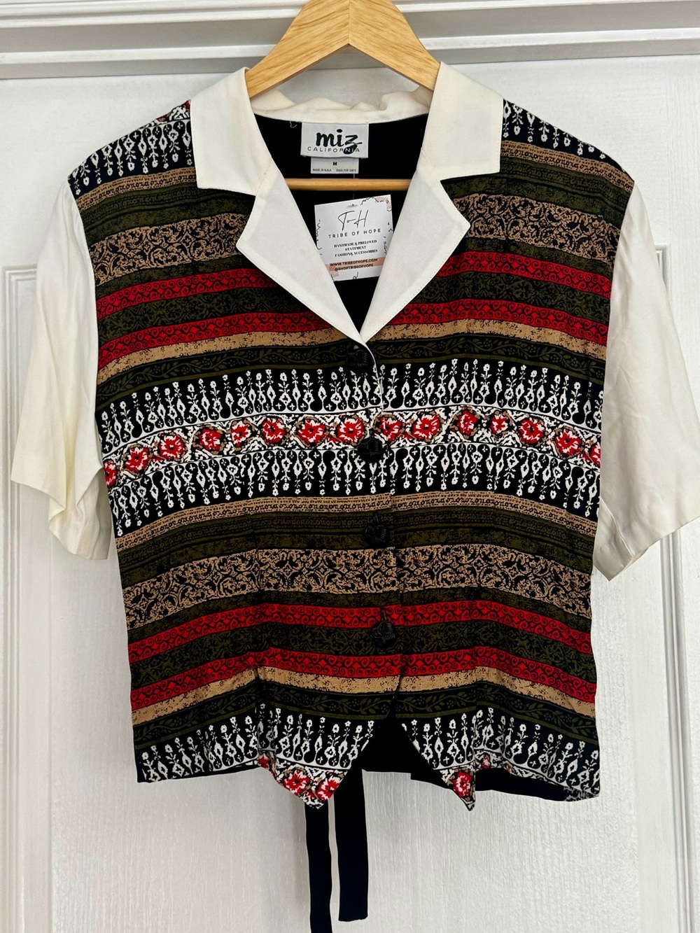 Vintage Business Button up Dark Red & Black Striped Button-Front Shirt